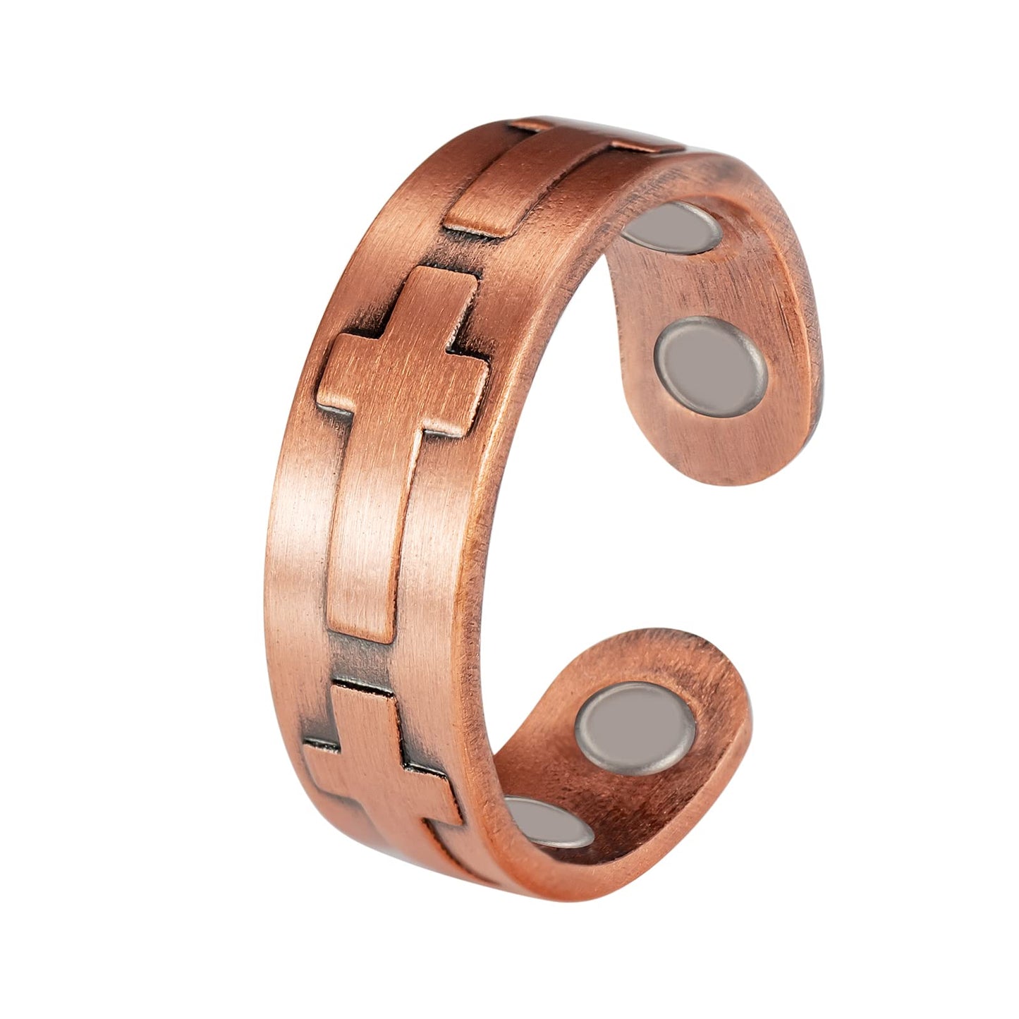 EnerMagiX Copper Rings for Women, Pure Copper Cross Adjustable Magnetic Ring, Copper Jewelry (0959)