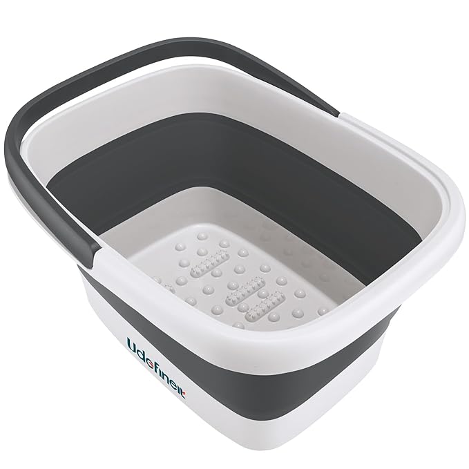 Udefineit Collapsible Foot Soaking Tub with Handle, 15L/4 Gallons, Portable Pedicure Feet Spa Tub, Plastic Feet Soaking Basin with Acupressure Massage Points, Folding Foot Spa Pedicure Bowl - Grey