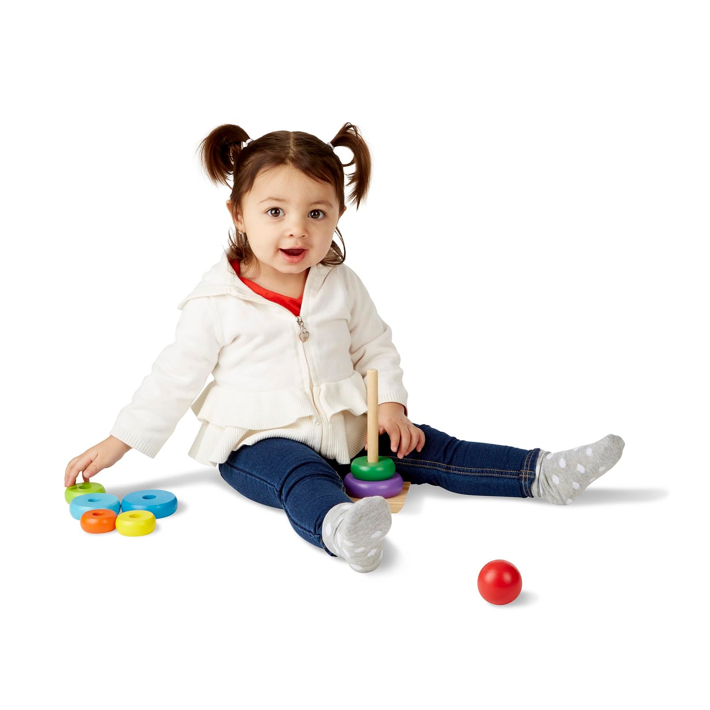 Melissa & Doug Rainbow Stacker Wooden Ring Educational Toy - Wooden Stacking Rings, Stacker Toys for Toddlers Ages 2+