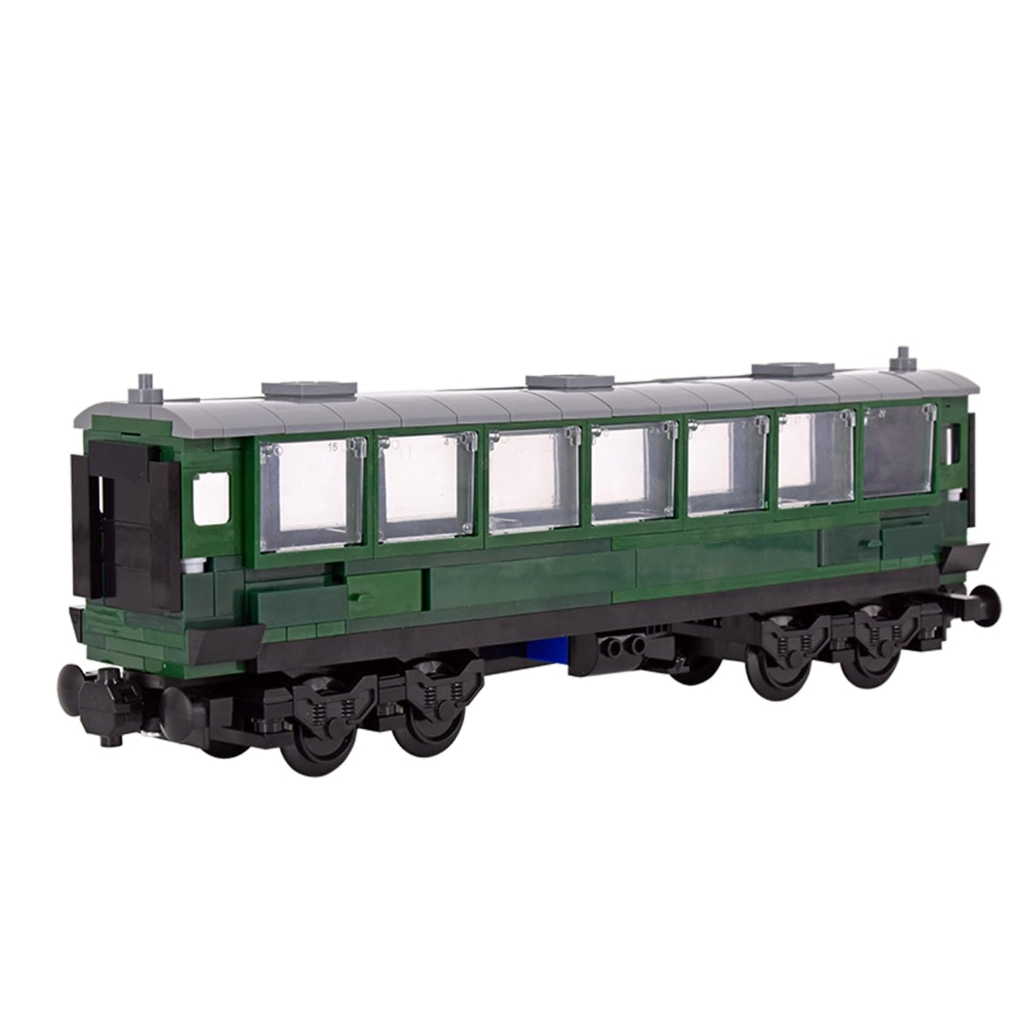 MXIZYDAOY Train Building Block Carriage Kit, Green Passenger Coach Model, Plastic Railway Car with Architecture Theme, Compatible Building Set for Kids 6+