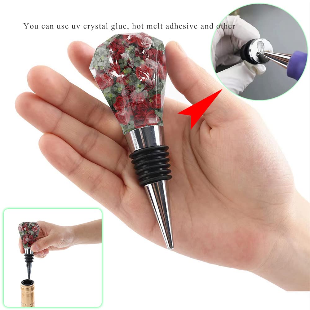 JIOFAVIU 15 Pcs Resin Wine Bottle Stopper Molds Set, Wine Stopper Silicone Molds for Epoxy Resin (5 Molds and 10 Stoppers)