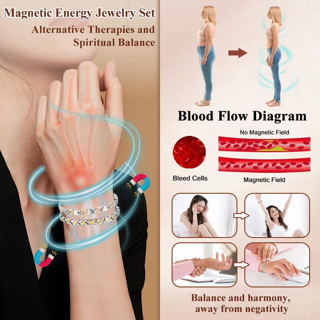 Cigmag Magnetic Bracelets for Women Titanium Bracelet Strength Magnet with Adjustable Tool (2 PCS)