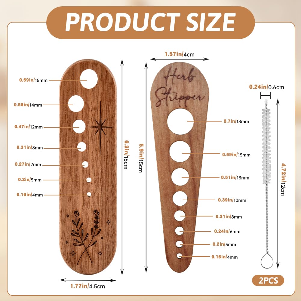 2 Wooden Vegetable Leaf Separator,Vegetable Leaf Herb Stripper Chopper Tool,with 2 Cleaning Brush,Fun Kitchen Gadgets,Exquisite Herb Stripper Bowl Gifts for Kitchen Home Chefs