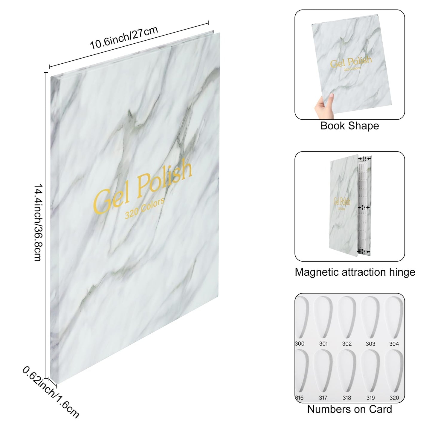 C12rtive 320 Nail Colors Book,Professional Nail Polish Chart Book with 360 Practice Tips & 1-400 Number Labels, Pre-Numbered Slots,Perfect for Salons and Home Use(Marble)