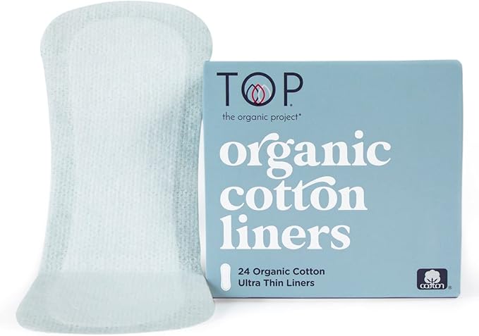 TOP: Certified Organic 100% Cotton Ultra Thin Panty Liners | Non-Toxic, Biodegradable, Plant Based, Made in Europe, (Mom Created, Comfortable, Discreet, Fragrance & Dye Free, Women & Teens), 24 Count