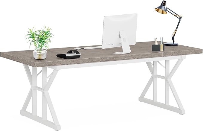 Tribesigns 70.8-Inch Executive Desk, Large Computer Office Desk Workstation, Modern Simple Style Laptop Desk Study Writing Table Business Furniture for Home Office (Grey/White, 70.8 Inch)