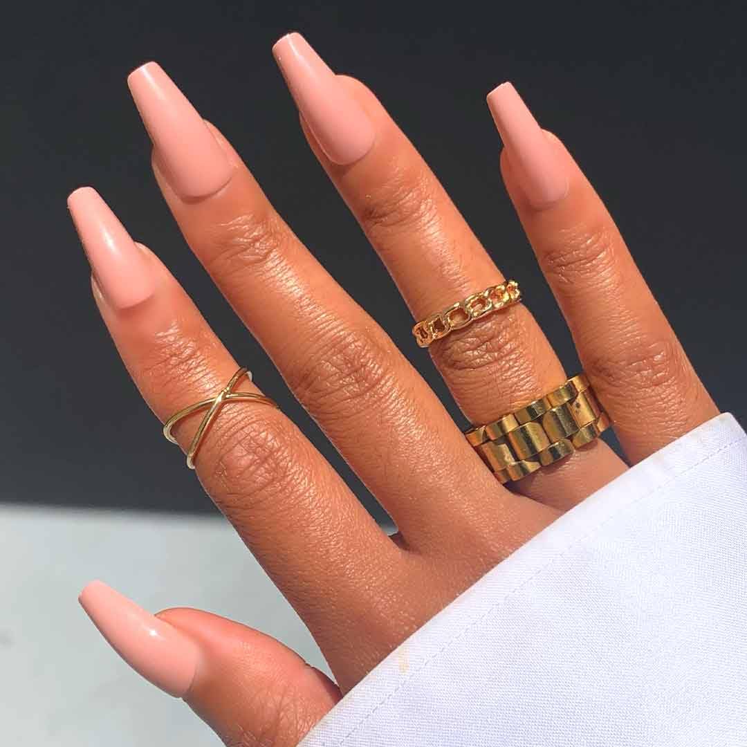 BEACH BUM Press-On Nails by Lavaa Beauty | Long Coffin | Glossy Nude Coffin Nails