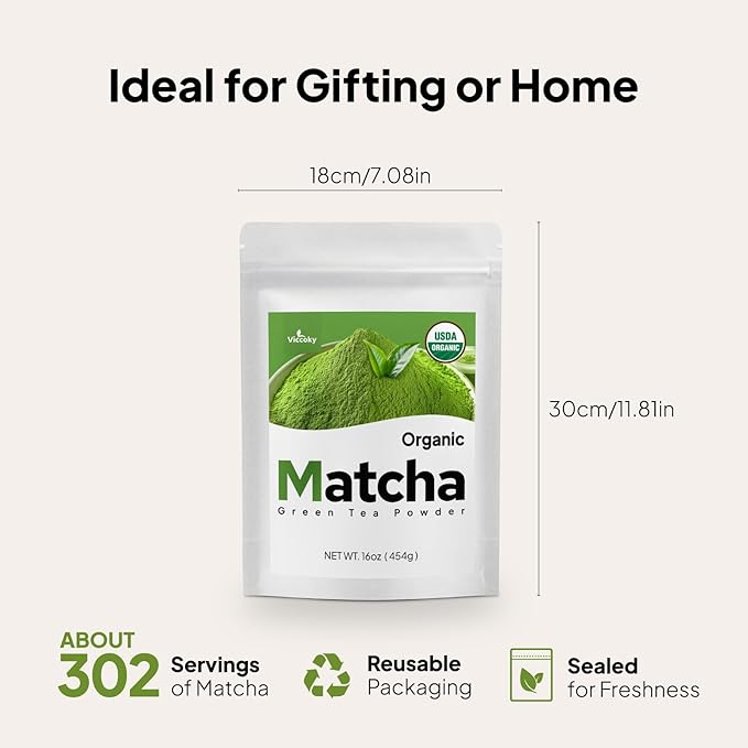 Viccoky Culinary Matcha Powder 16 oz | Pro-Baking Grade | USDA Organic | Sugar-Free | Bulk Matcha Green Tea Powder for Cookies Cakes Smoothies