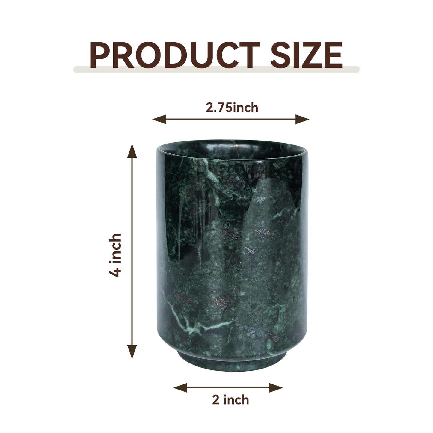 Genaetyg Handcrafted Green Marble Tumbler Cup | Multi-Use Organizer for Pens, Makeup Brushes, Toothbrush | Home Office Bathroom Vanity Decor, 4 Inches