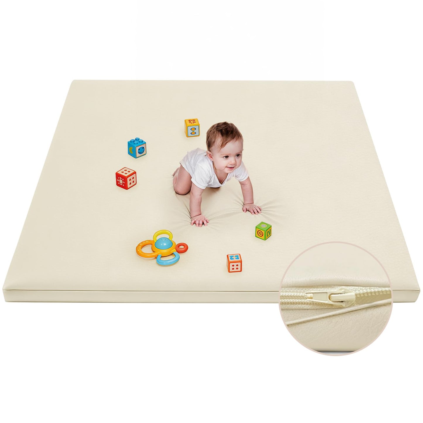 ILPEOD Waterproof Baby Play Mat for Floor Memory Foam 79 * 79 Cushion Playpen Playmat Tummy Time Crawling Mat Nursery Rug Thick Pad Create Soft & Safe Area for Infants,Toddler,Kids,Beige