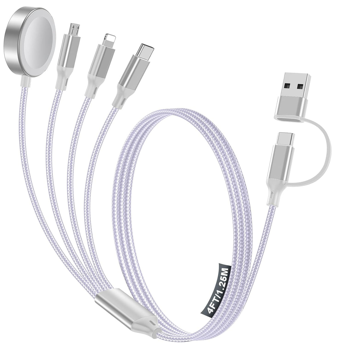 4-in-2 Charging Cable for Apple Watch Charger/Samsung/iPhone Charger,Car/Office/Camping/Travel Essentials,Type C Cable Multi Cord for iWatch Ultra/10-2/iPhone 16-11/Samsung S25-S20,iPad,airPods-Purple