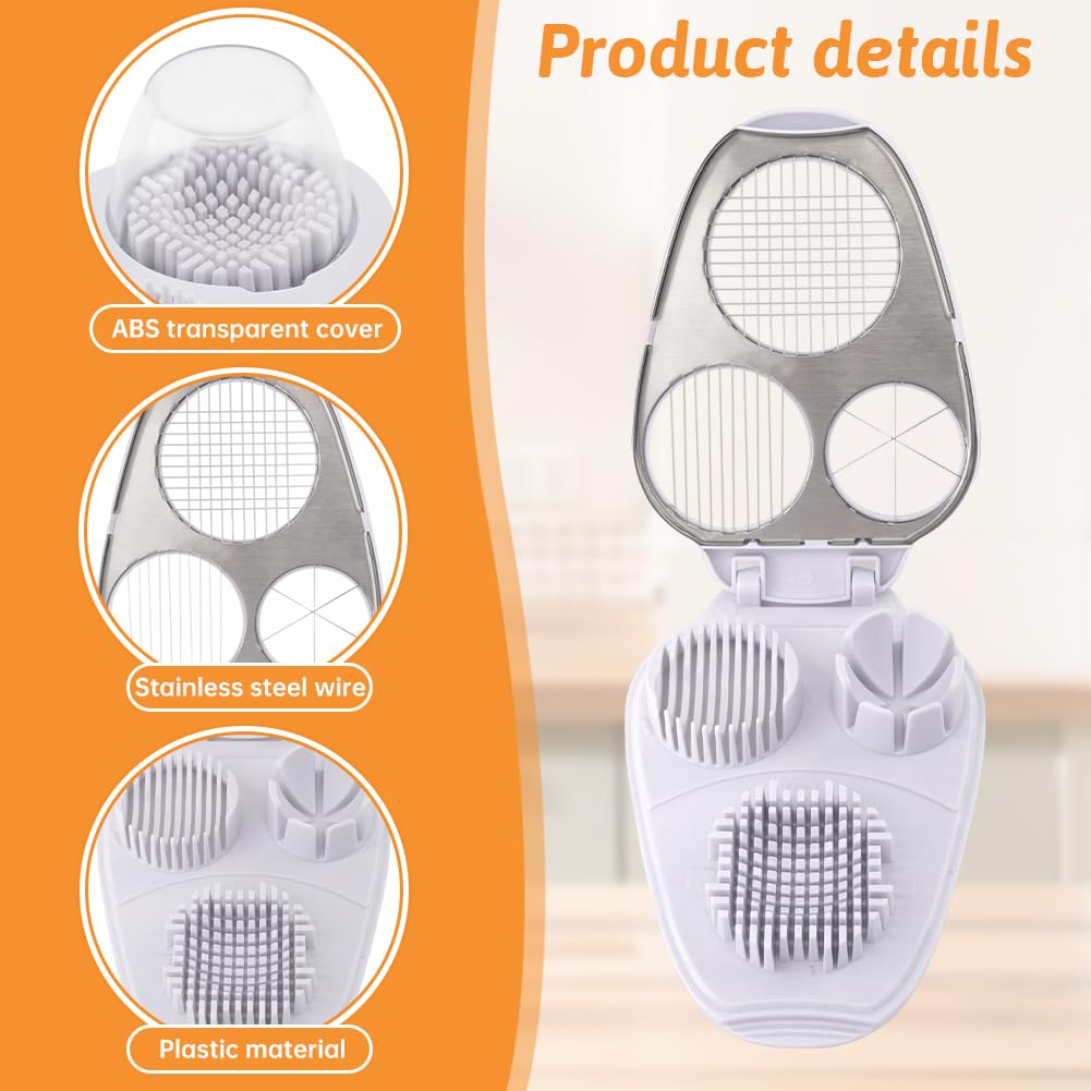 3-In-1 Egg Slicer for Hard Boiled Eggs,Stainless Steel Egg Cutter with 3 Cutting Modes,Multipurpose Kitchen Gadget Dicer for Butter Strawberry,Mushroom,Banana,Tomato,Easy to Use
