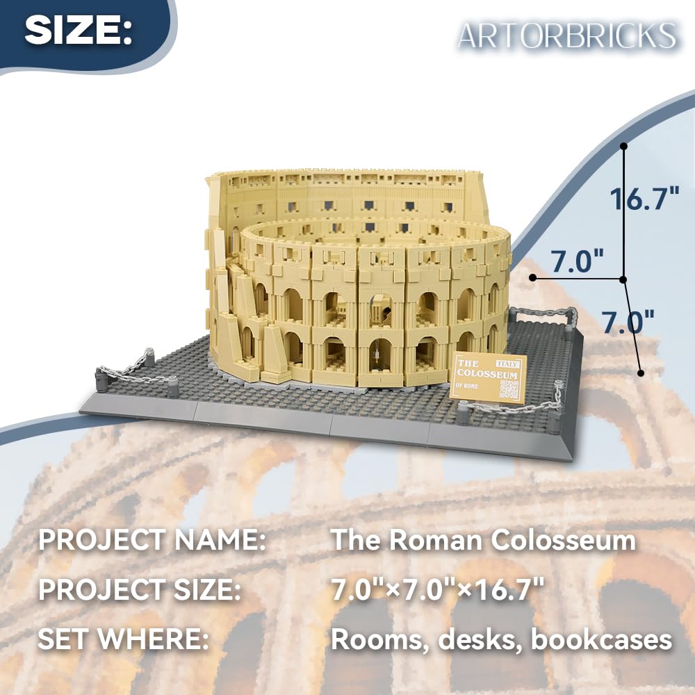 ArtorBricks Architectural The Roman Colosseum Building Large Collection Building Set Model Kit and Gift for Adults(1758Pieces)