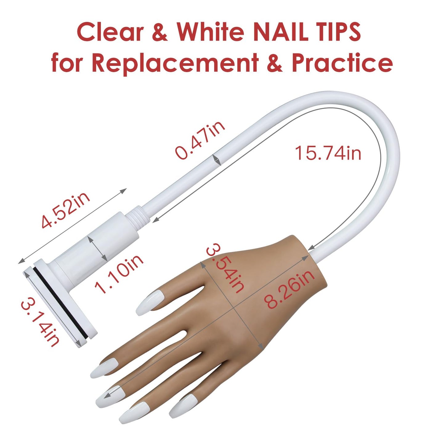 Acrylic Practice Hand Fake Nails Kit, BORNBYME Upgrade Nail Training Adjustable Finger Kits, Fake Nails Hands for Nail Beginner Practice with 200 PCS Nail Tips, White