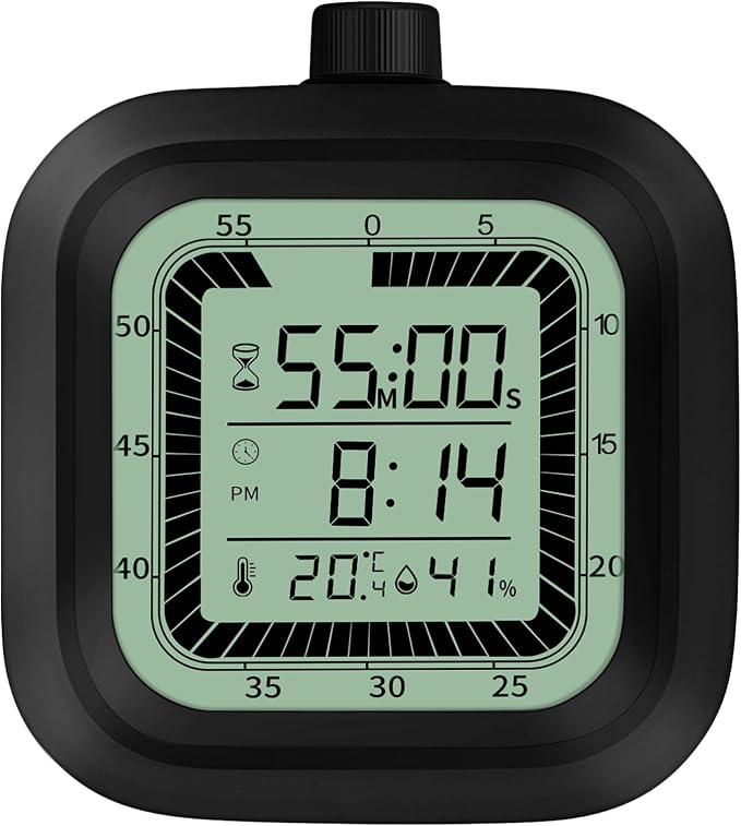 Visual Timer, 60 Minutes Countdown & Countup Timer, Digital Alarm Clock with Temperature and Humidity Monitor, 4 in 1 Multifunctional Desk Clock for Kids Study, Kitchen, Office and Home,Black