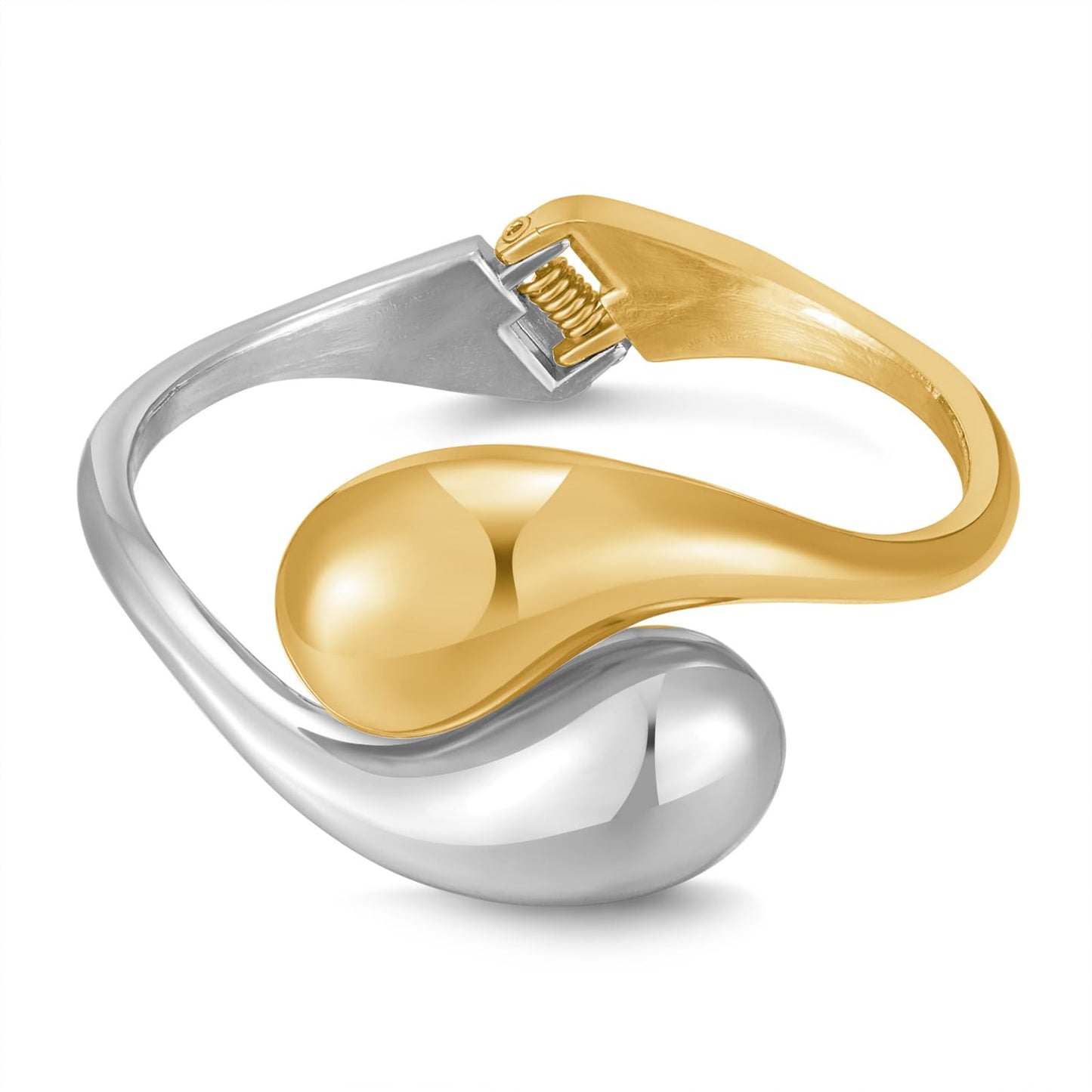 ENSKEFEN Two Tone Teardrop Cuff Bracelets for Women Gold and Silver Chunky Hinged Waterdrop Bangle Bracelets Thick Cuff Bangles Bypass Bracelet Mixed Metal Arm Cuff Bracelet