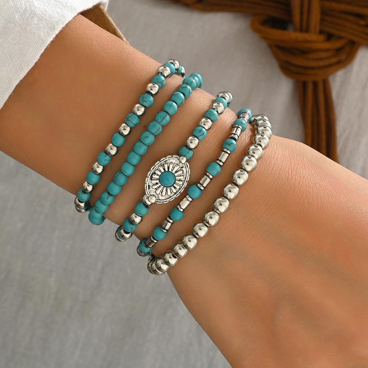 LOTSOF Western Turquoise Beaded Bracelet, Chic Stack Beaded Western Style for Country Concerts, Cowgirl Outfits & Boho Jewelry (Western Bracelets)