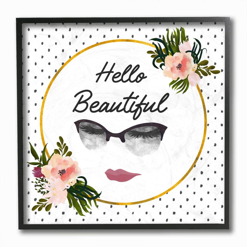 Stupell Industries Hello Beautiful Fashion Modern Gold Flower Pattern Word Design