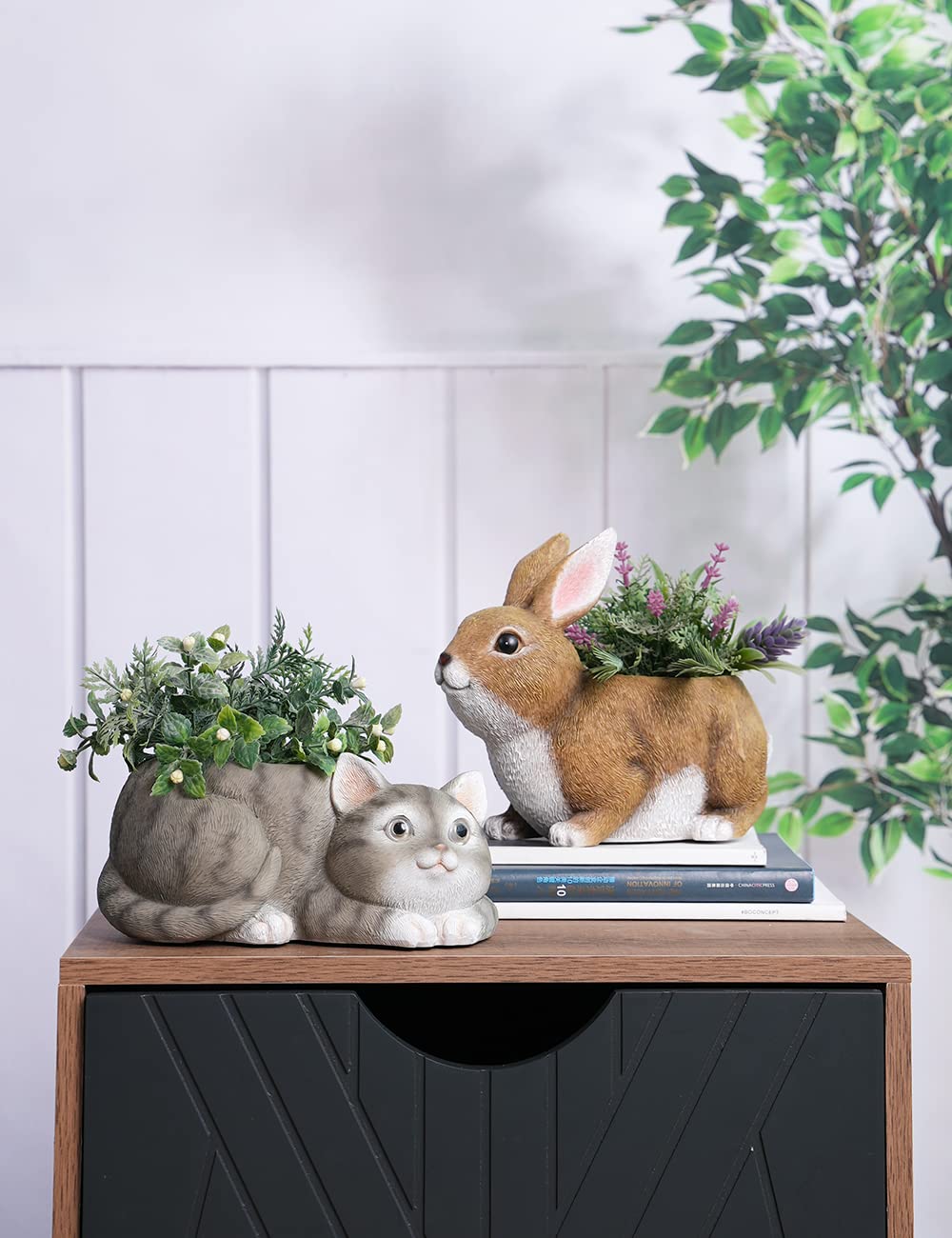 HAUCOZE Rabbit Statue Planter Succulent Pot Modern Animal Sculpture Home Decor Gift for Bookshelf Garden 8.7 Inch