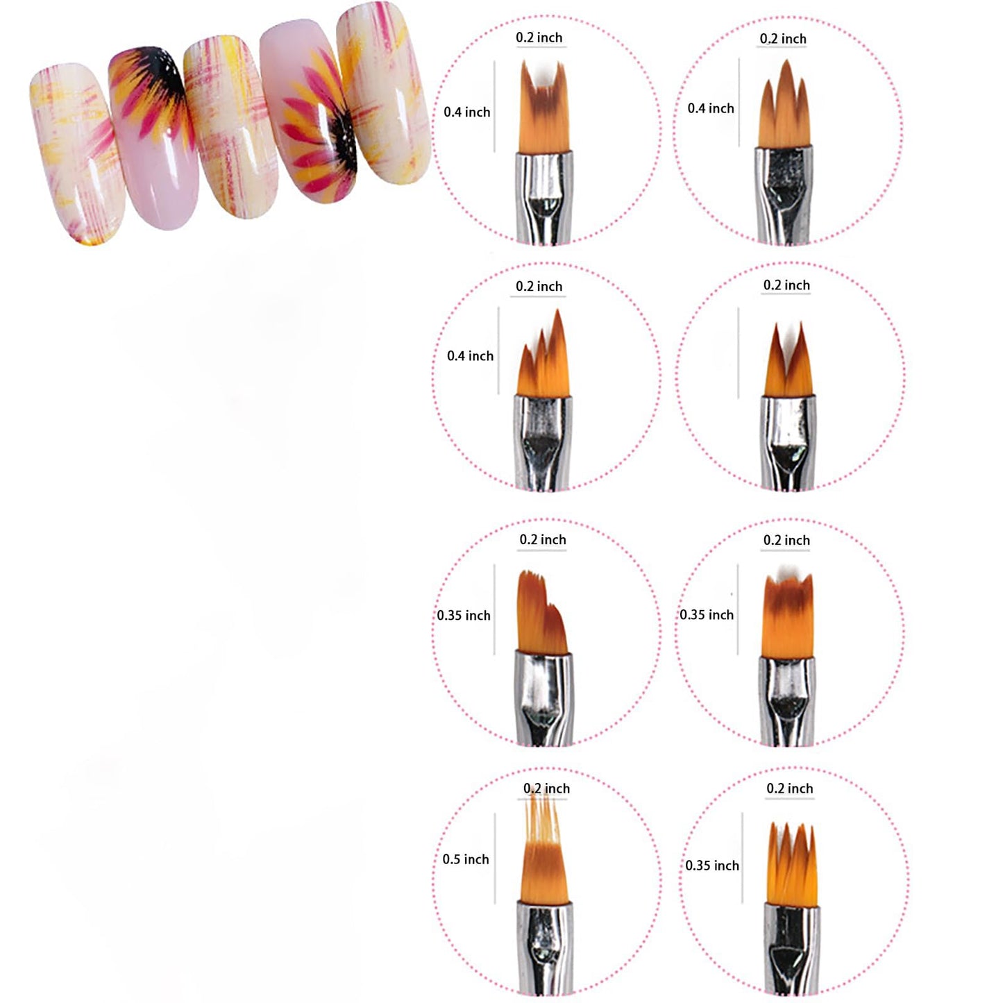 HNRongkya Nail Art Brush Set, Colorful Round Brushes for Gel Polish, Acrylic and Flower Design,8 PACK