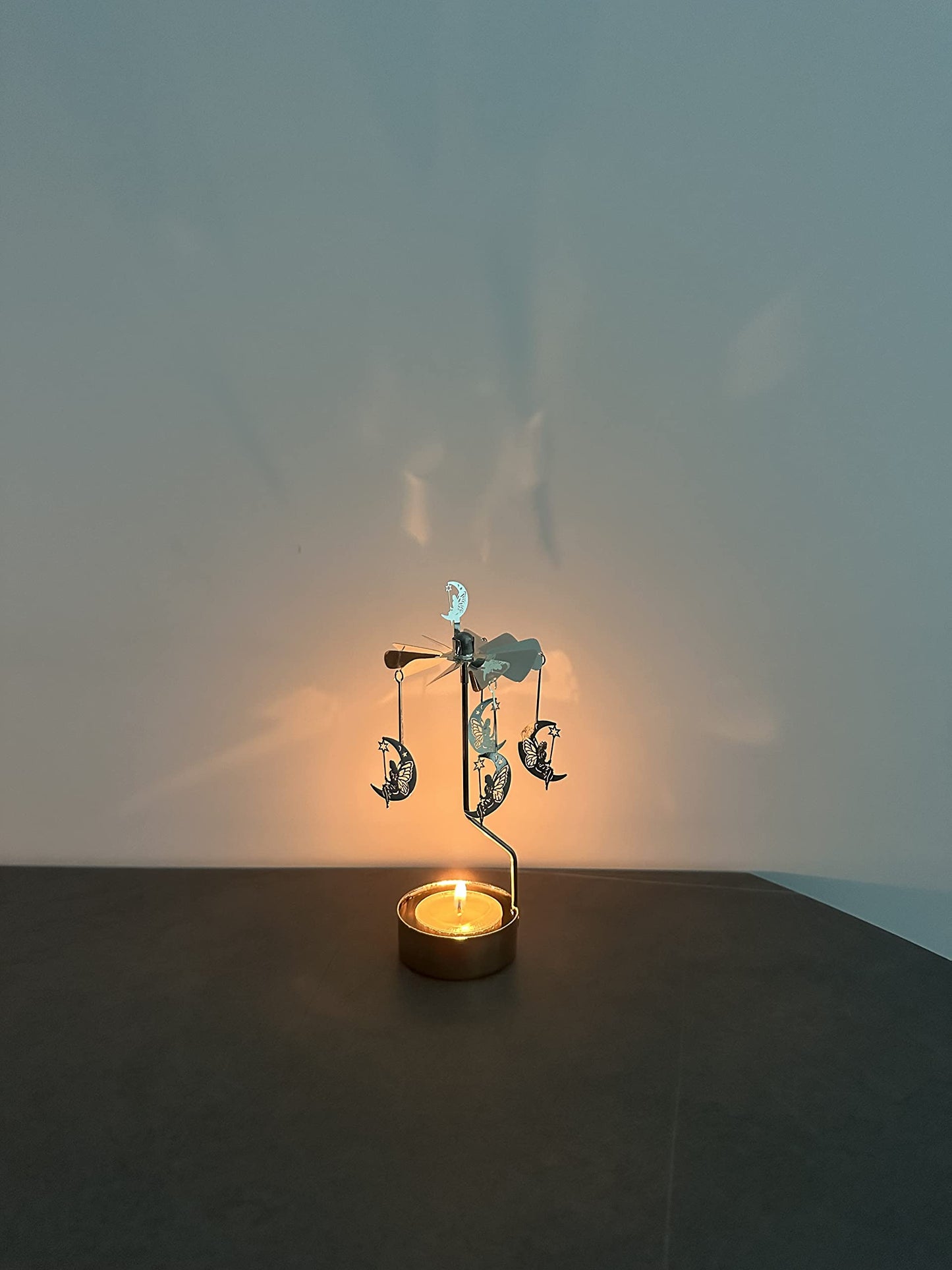 Rotary Candle Holder Spinning Candleholder Metal Small Gift (Moon+Elf)