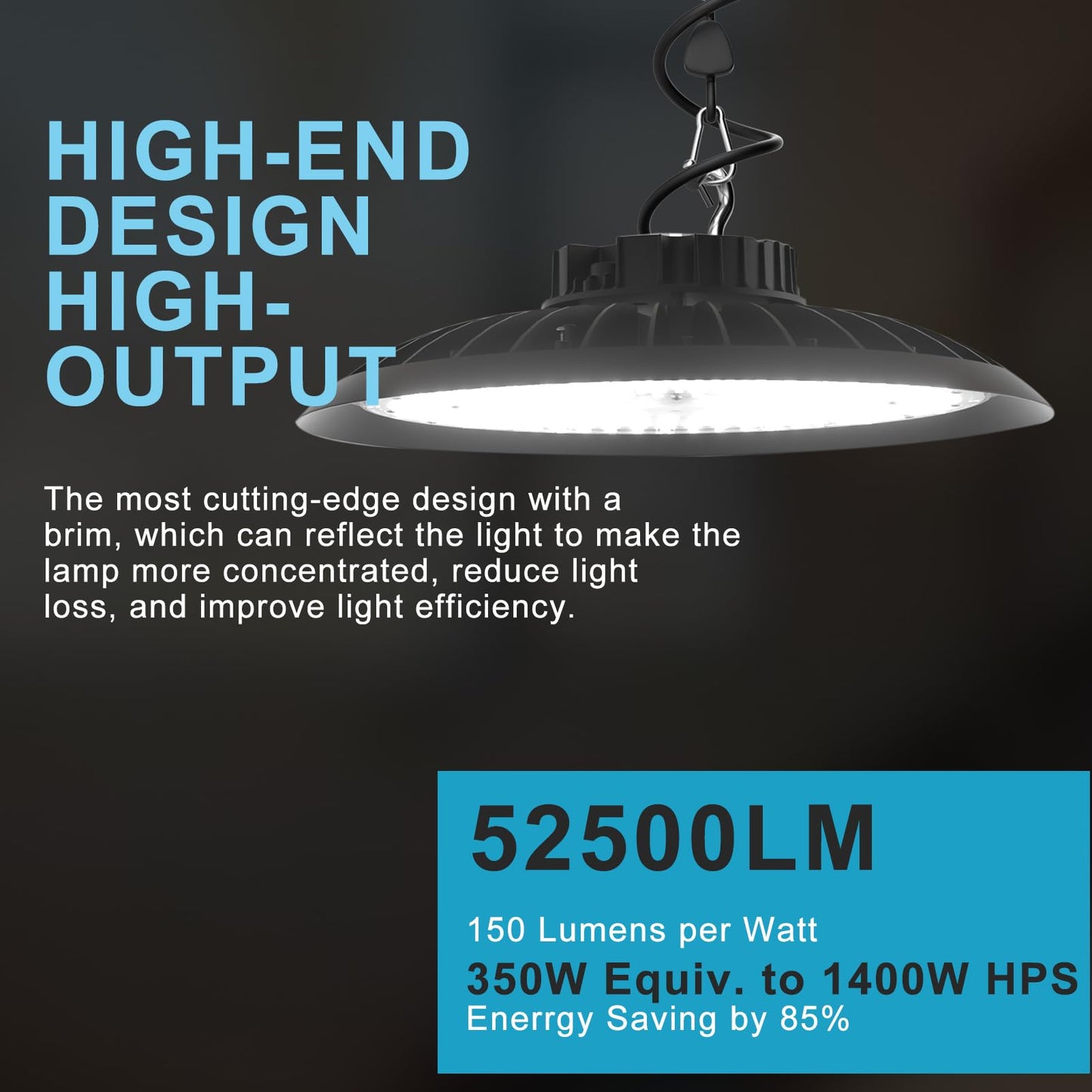 Lightdot 350W LED High Bay Light AC100-277V High Bay LED Light 5000K Daylight UFO Lights 52500LM (1400W MH/HPS) Replacement Warehouse Lighting-4Pack 5 Yrs Warranty
