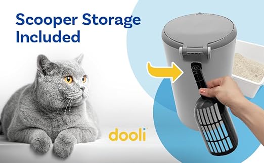 dooli Odor Trapping Litter Pail – Odorless Cat Litter Pail with Lid & 6 Month Supply of Refill Bags and Scooper– One-Finger Tap Lid Opening