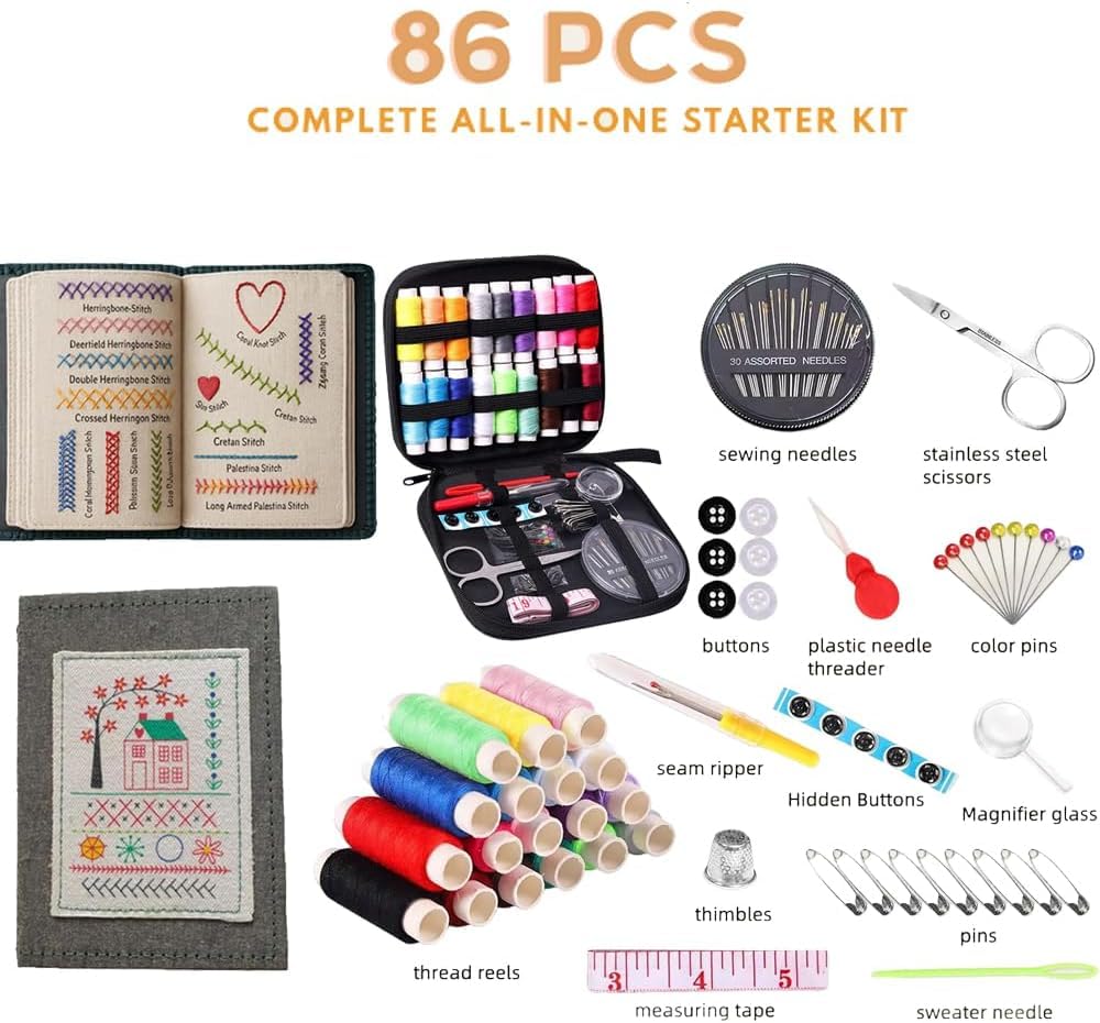 Cekomady 2026 Upgraded Embroidery Stitch Book Kit, 106 Patterns with Tools & Tutorials, 86 PCS Beginner Embroidery Kit, Portable All-in-One Hand Embroidery Book for Adults & DIY Craft Lovers (1Set)
