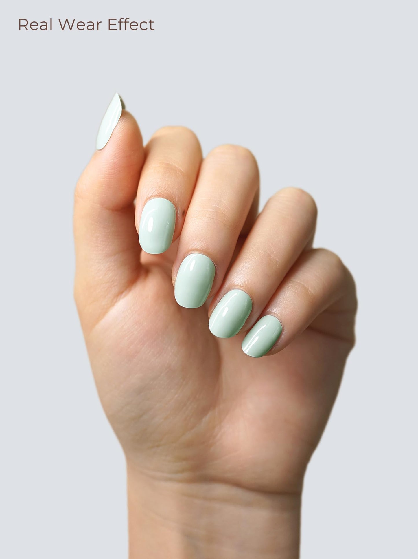 Beaolata Real Gel Nail Strips (No UV Light Needed) - 44Pcs Salon Quality Nail Stickers - Long Lasting Polish Wraps for Women, Easy Apply & Remove (Sage Mist Green)