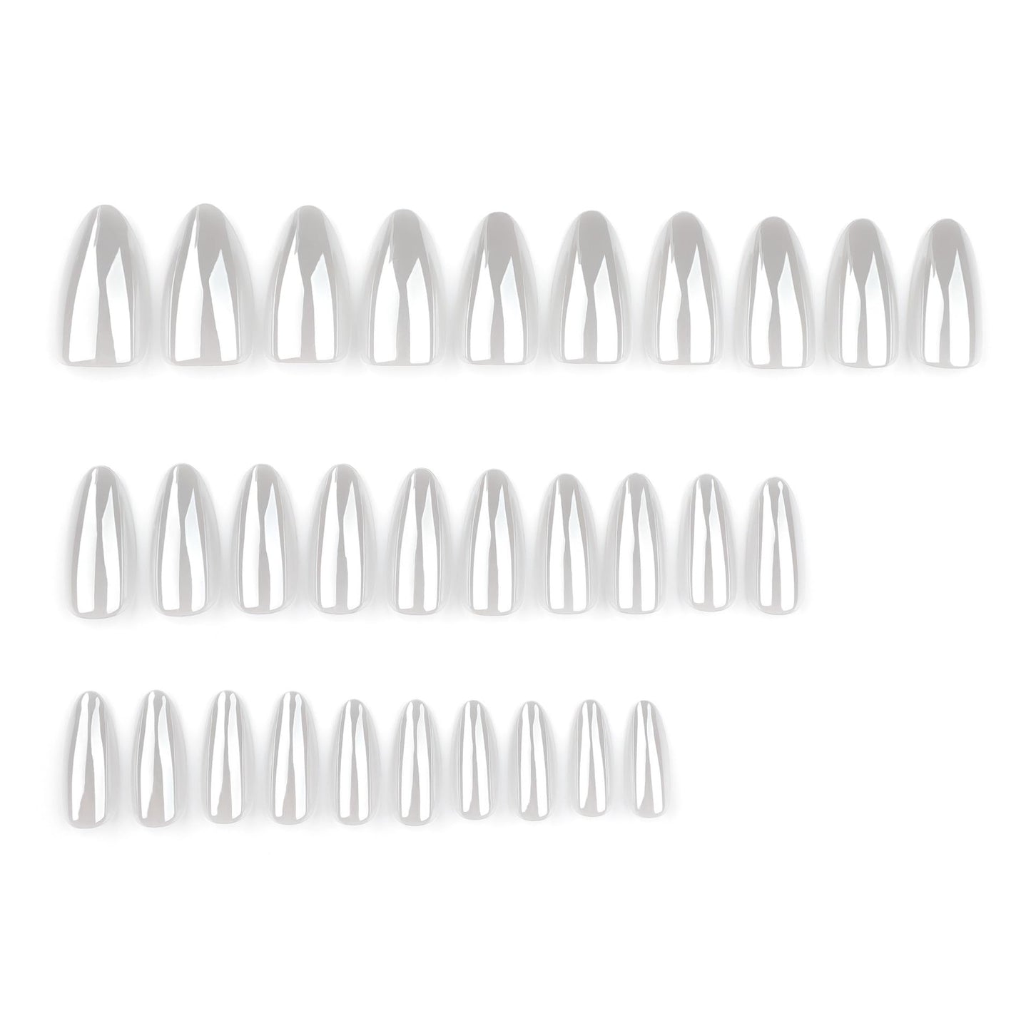 Medium Press on Nails Almond - Chrome White Fake Nails - Solid Color Full Cover Stick on False Nail - for Women 24 Pcs
