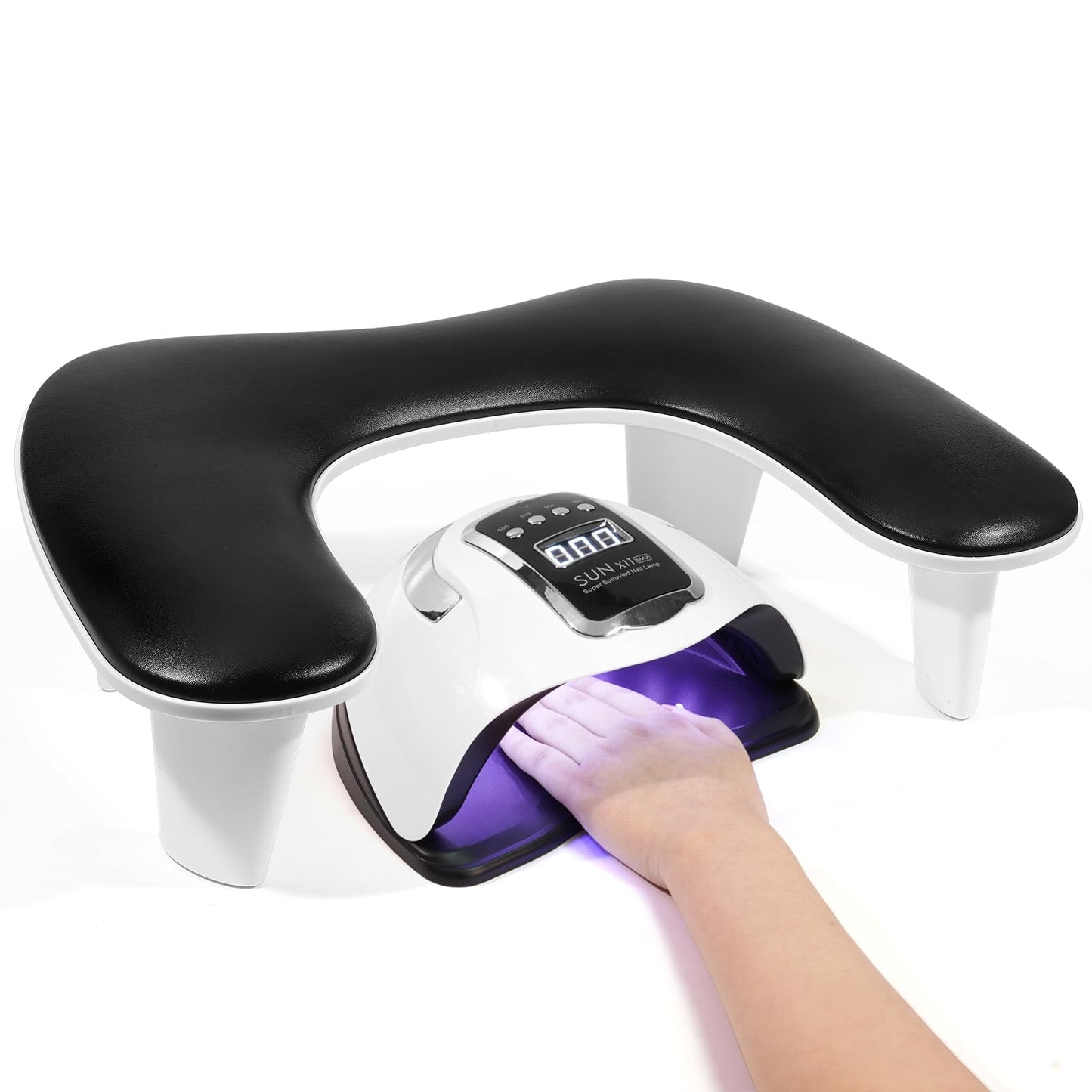 Quaferen Arm Rest for Nails Tech: U-shaped Manicure Nail Arm Rest Stand Black Big Armrest Microfiber PU Leather Hand Rest Pillow for Acrylic Nail Cushion