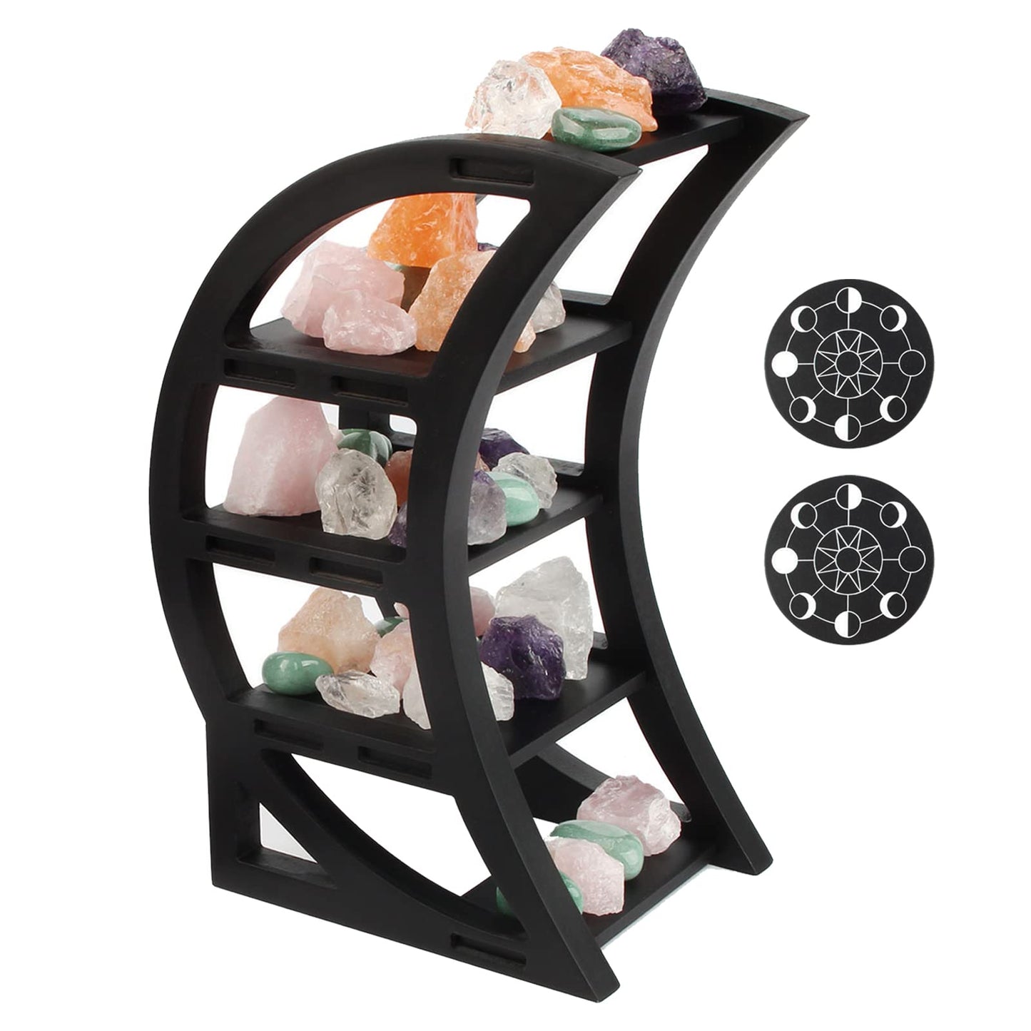Kiusatig Crescent Moon Shelf Crystal Shelf Display Holder Black Shelves for Goth, Boho Decor for Room,Table, Wiccan Decor,Moon