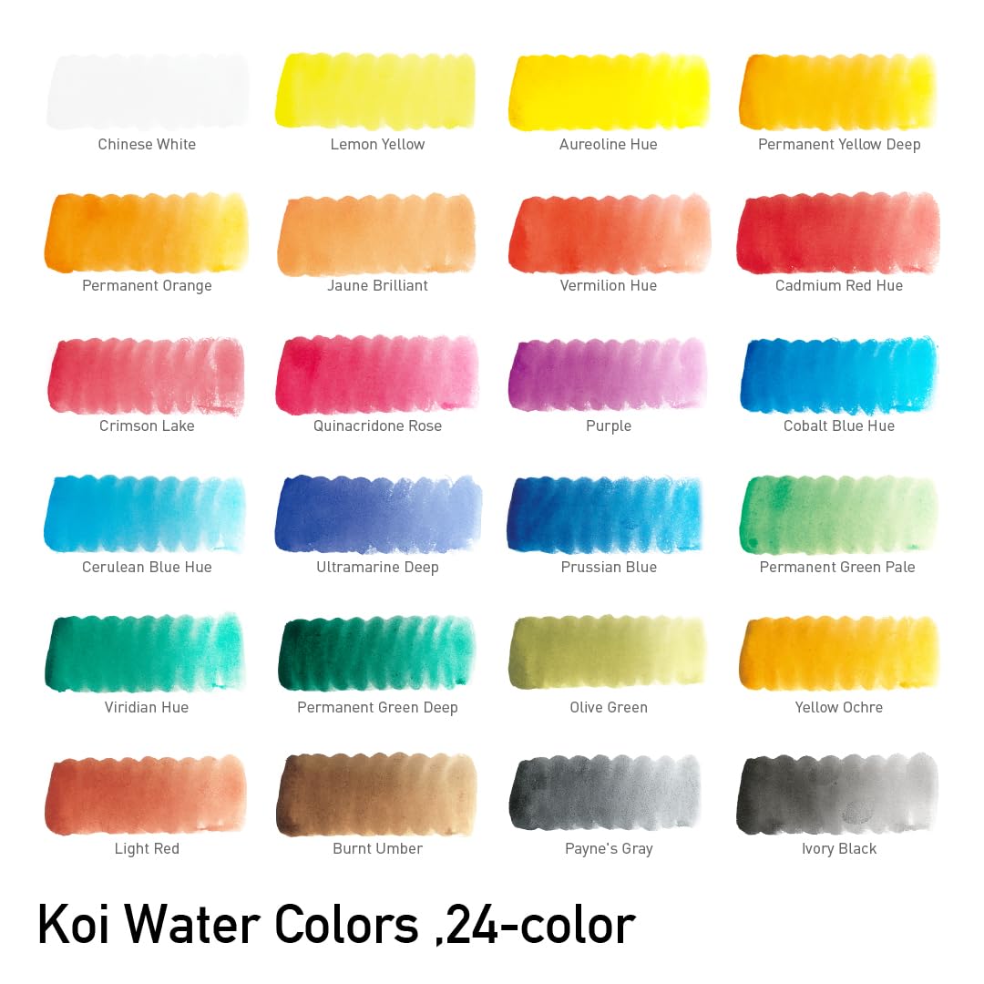 SAKURA XNCW-24N, 24 Assorted Watercolors Field Sketch Set with Brush