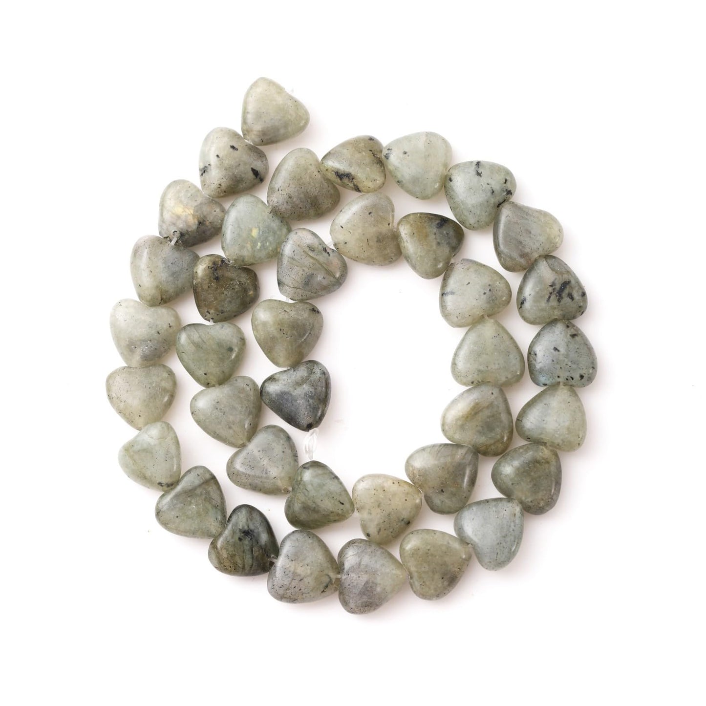 Natural Heart Shaped White Labradorite Stone Beads 10mm Loose Crystal Healing Beads for DIY Necklace Bracelet Making Gemstone Craft Supplies