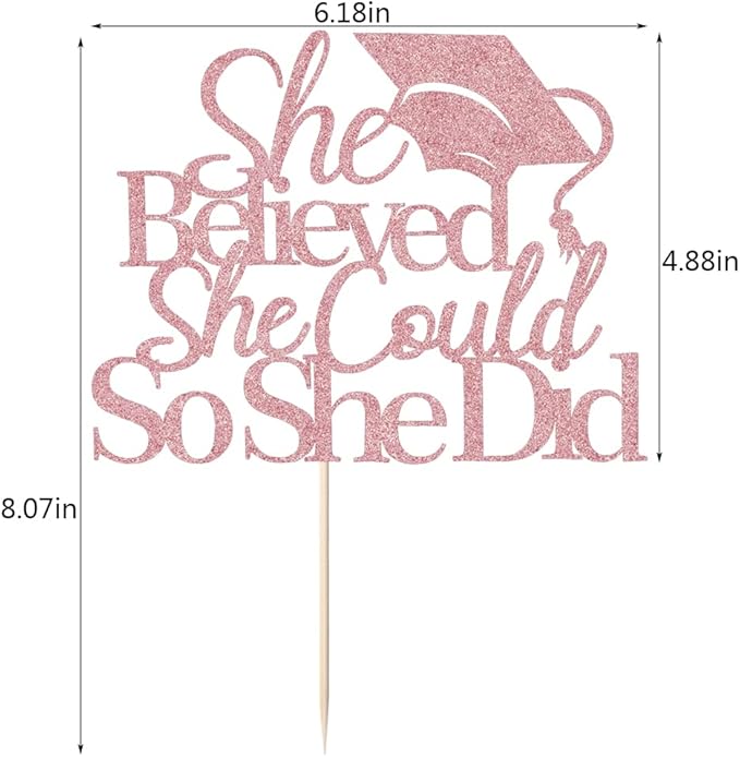 2026 She Believed She Could Graduation Cake Topper