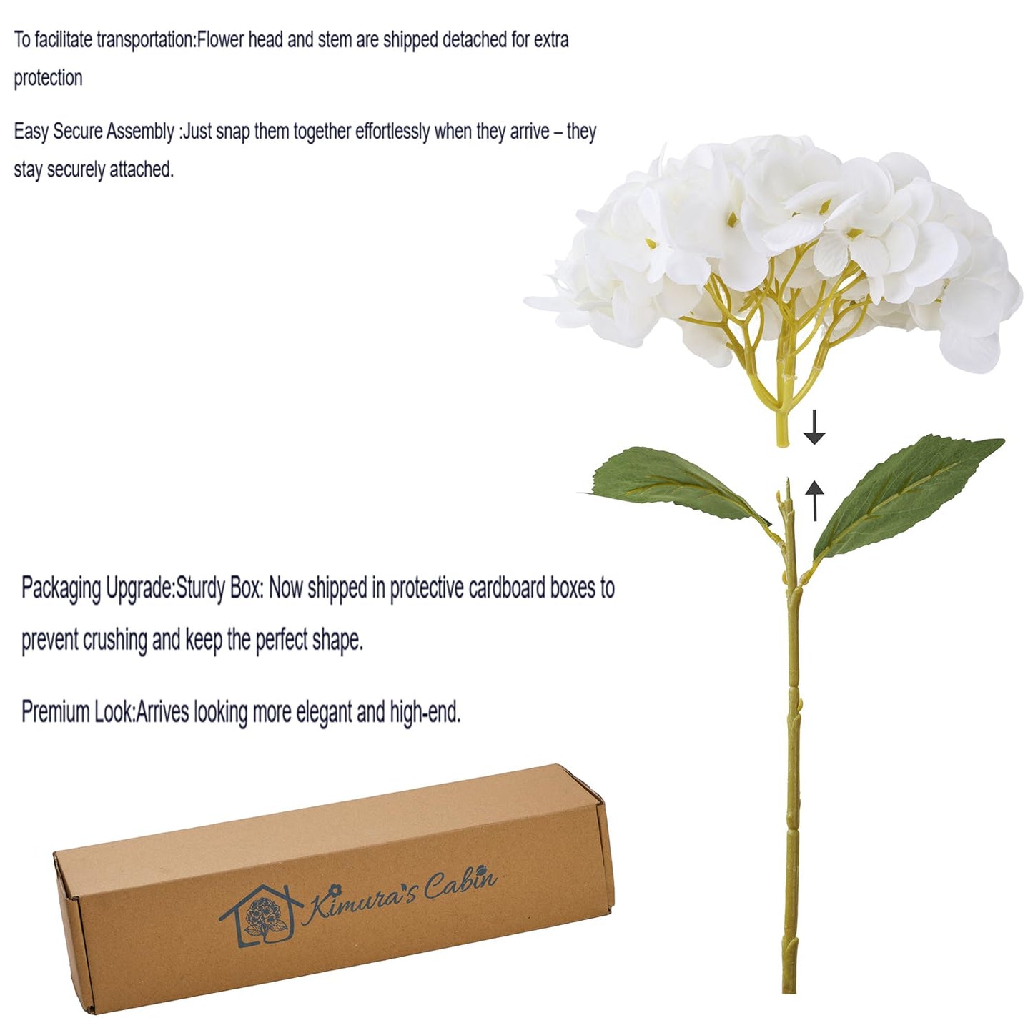 Kimura's Cabin 6pcs White Hydrangea Artificial Flowers Silk Fake Hydrangeas Faux Hydrangea Flowers with Stems for Wedding Bouquets Arrangement Home Table Centerpieces Baby Shower Party Decoration