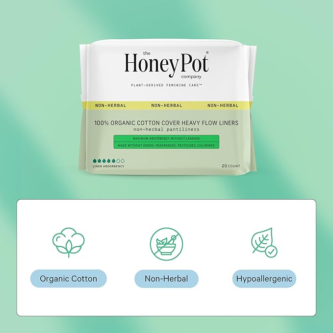 The Honey Pot Company - 80ct - Non-Herbal Heavy Panty Liners for Women w/Wings - Organic Cotton Cover & Ultra-Absorbent Core - Sanitary Pads - Feminine Care - FSA & HSA Eligible