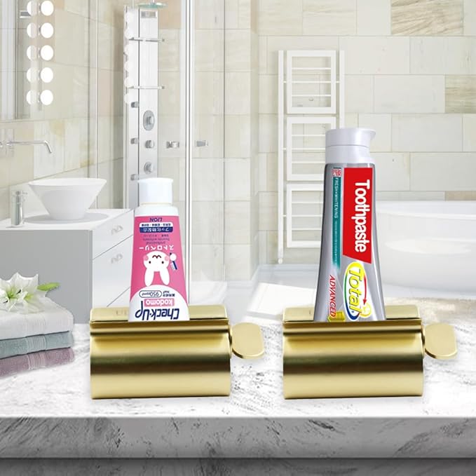 Toothpaste Squeezer - Metal Tube Squeezer Stainless Steel Tube Wringer UDQYQ Toothpaste seat Holder Stand (Matt Gold)
