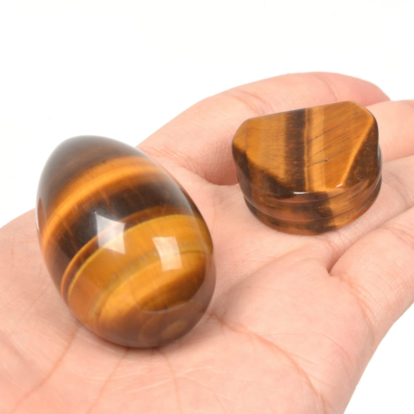 Justinstones Natural Yellow Tiger Eye Gemstone Egg Crystal Healing Chakra Meditation Home Office Decor Stone with Stone Stand