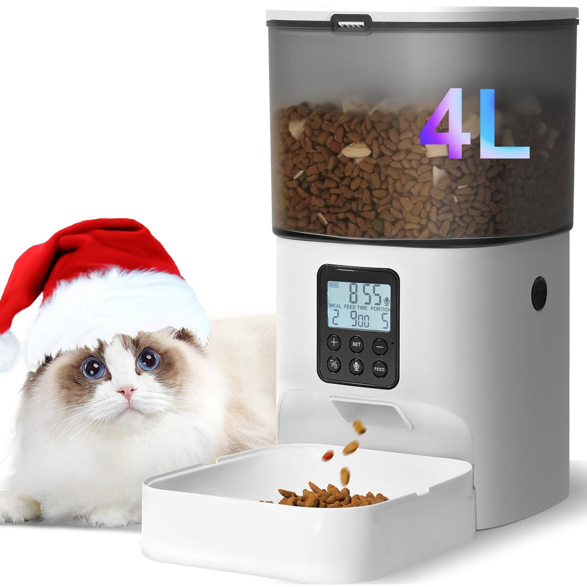ANDOLL HOME 2.4G Automatic Cat Feeder, 4L WiFi Food Dispenser with 10s Voice Recorder, Pet Feeder up to 10 Meals per Day, Timed Cat Feeder with Dry Food Sealed Ring