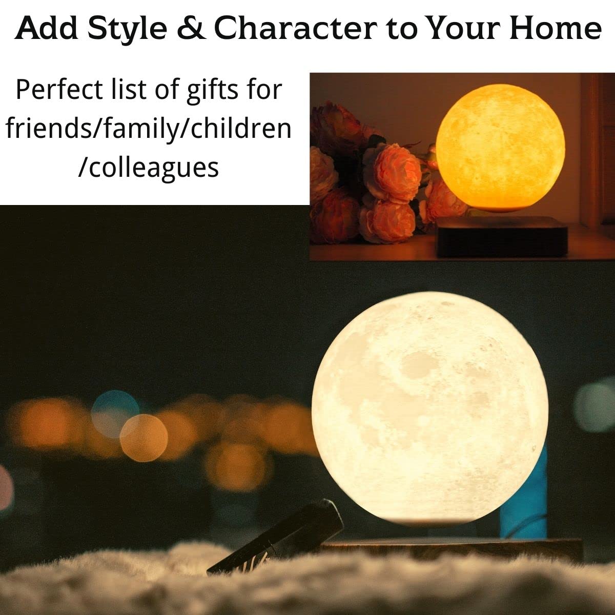 MOOCCI Magnetic Levitating Moon Lamp, 3D Printed Realistic Moon Surface with Warm White Light, Unique Valentine's Day Christmas Gift for Wife Girlfriend Women Mom, Cool Home Decor