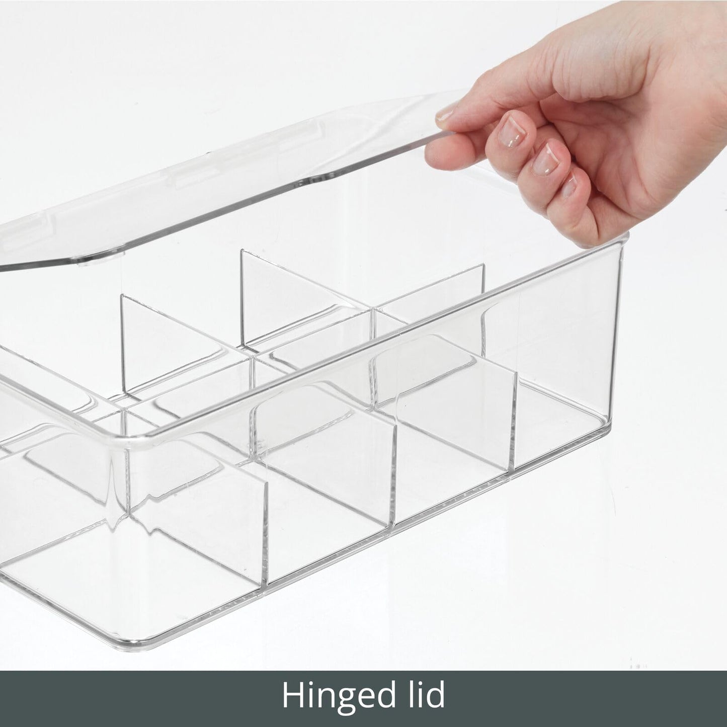 mDesign Plastic First Aid Kit Storage Box with Clear Top Lid for Bathroom, Kitchen, Cabinet, Closet, Drawer - Organizes Medicine, Ointments, Adhesive Bandages, Dental, 8 Divided Sections - Clear