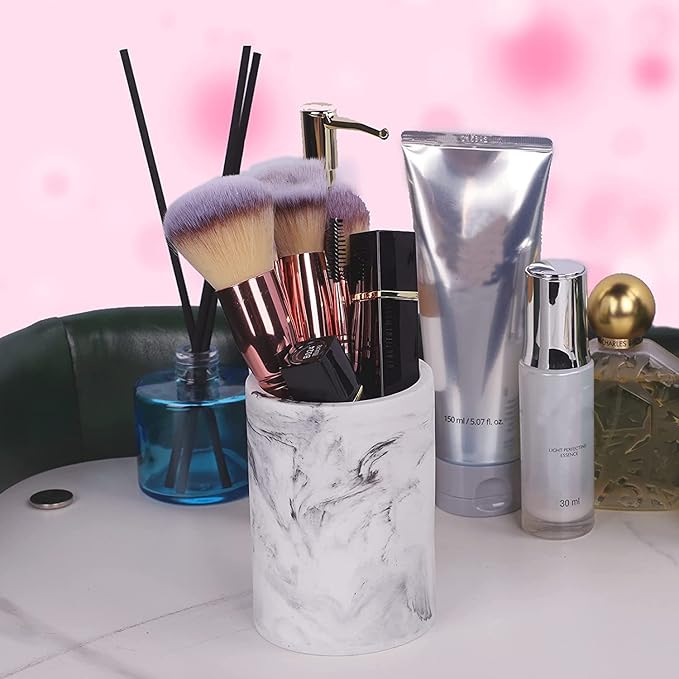 ZCCZ Toothbrush Holder for Bathroom Marble Look, Electric Toothbrush and Toothpaste Organizer, Makeup Brushes Razor Stand, White Marble Design Cup for Countertop Storage and Bathroom Accessories