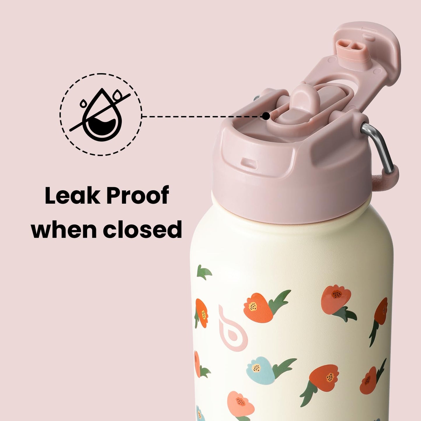BOTTLE BOTTLE 32oz Insulated Water Bottle Stainless Steel Sport Water Bottle with Straw Dual-use Lid Design for Gym with Pill Box (Buds Rain)