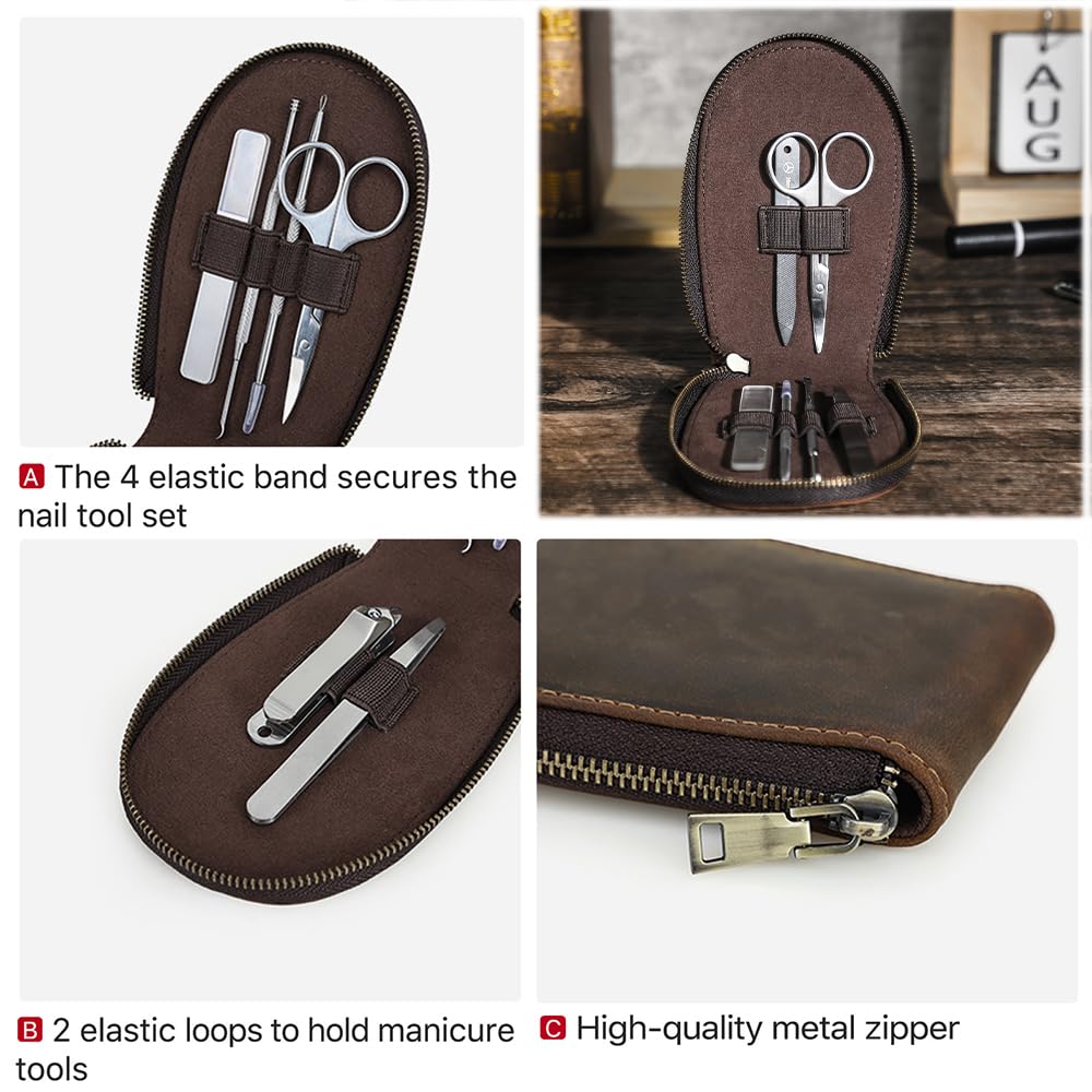 CONTACTS Full Grain Leather Empty Manicure Set Case Travel Nail Clipper Pouch for Men Personal Care Tools Pouch By Handmade (Case Only)