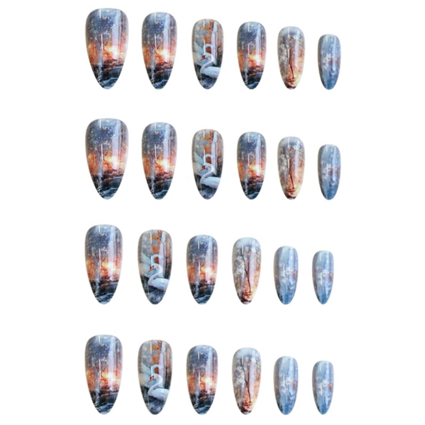 Gifiky 24Pcs Marble Nails Tip Press on Nails - Short Almond False Nails with Acrylic Swans Design, Gradient Galaxy Fake Nails for Women,Reusable Glue on Nails Full Cover Tips