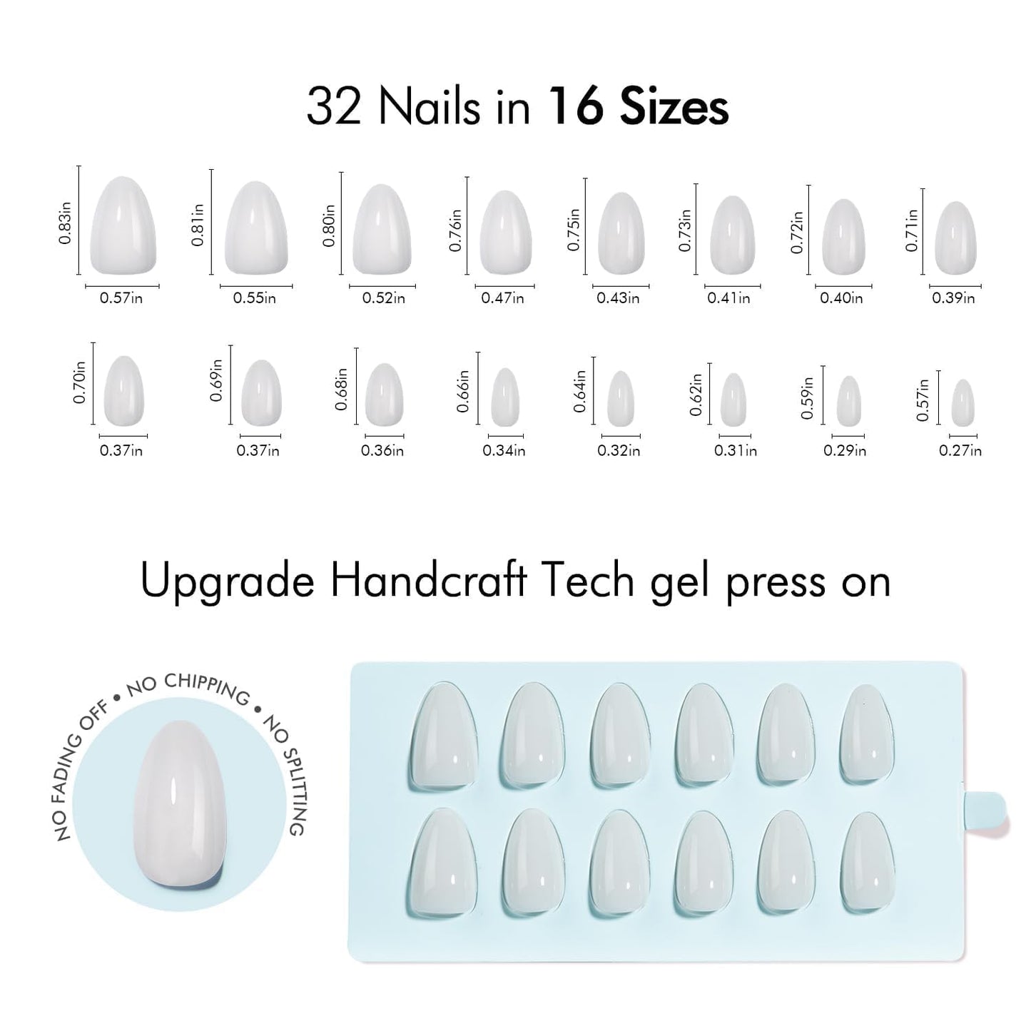 VSALON Almond Short Press On Nails, Milky White Sheer Jelly Finish Nail Kit & Blue Cat Eye Mini Pack