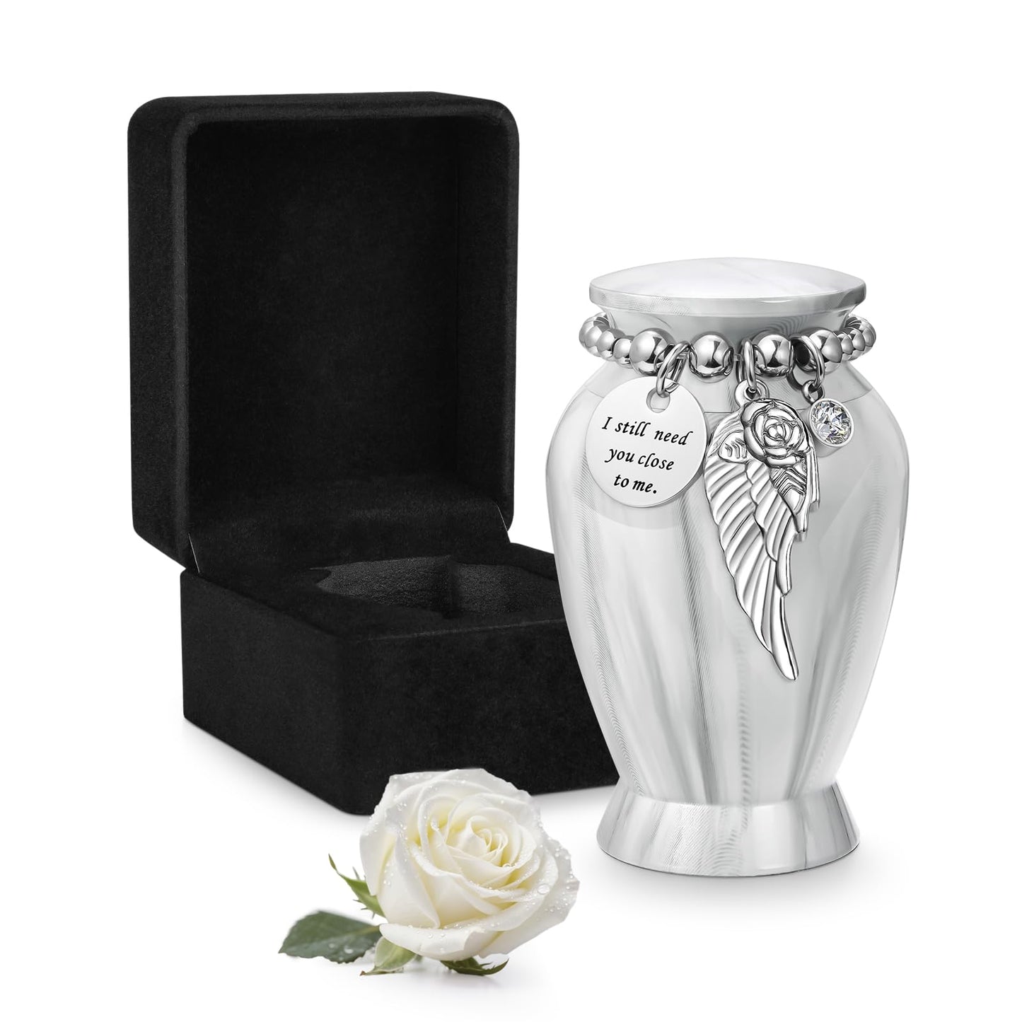 Dletay Small Urns for Human Ashes Keepsake with Box 2.85 Inch Memorial Mini Cremation Urn for Women Men Aluminum Decorative Funeral Urns - Marble White