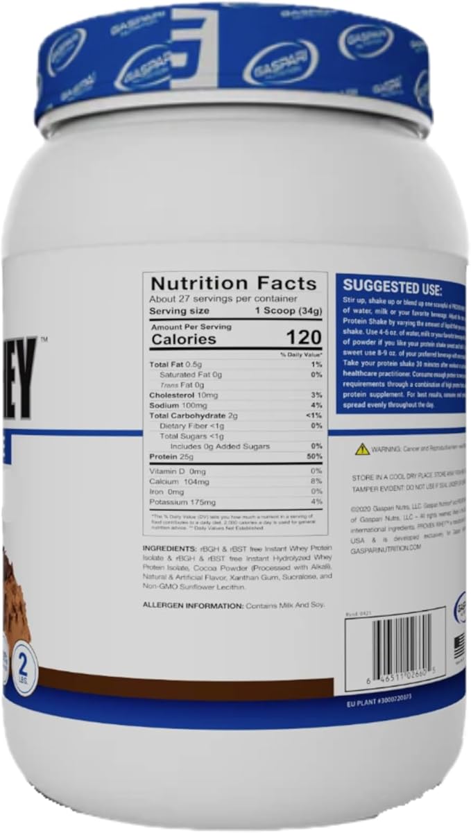 Gaspari Nutrition Proven Whey, 100% Hydrolyzed Whey Isolate, High Protein, Lactose Free, Low Carbohydrate and Low Sugar (Chocolate Ice Cream, 2 Pound (Pack of 1)