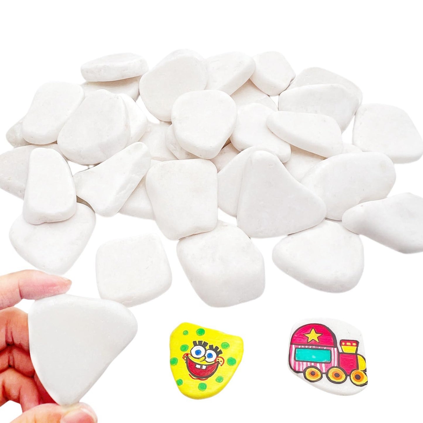 Lifetop 50PCS White Rocks for Painting, 1.2"-2.0" Smooth Natural Irregular DIY Craft Supplies, Flat Surface Arts and Crafting